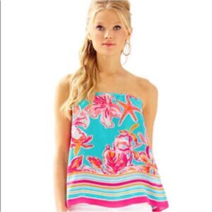Lilly Pulitzer Floral Strapless Top - Pink and Blue